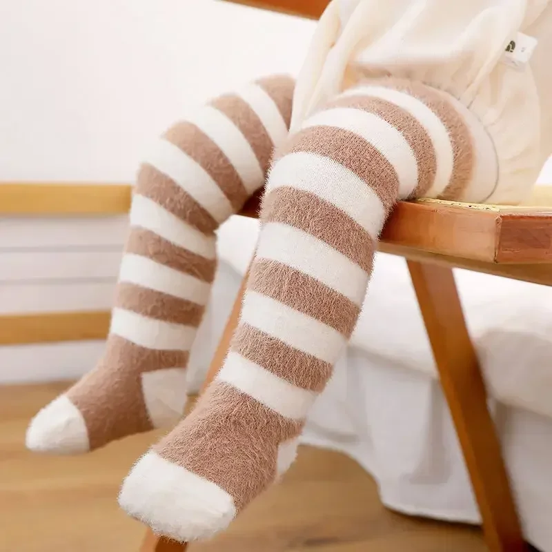 Baby Boy Girls Thicken Warm Knee High Socks Children Kids Thermal Stockings Autumn Winter Striped Long Sock Clothing Accessories