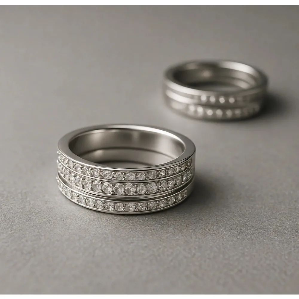 Anillo de compromiso y boda de plata de ley con diamantes CZ de varias filas para mujer