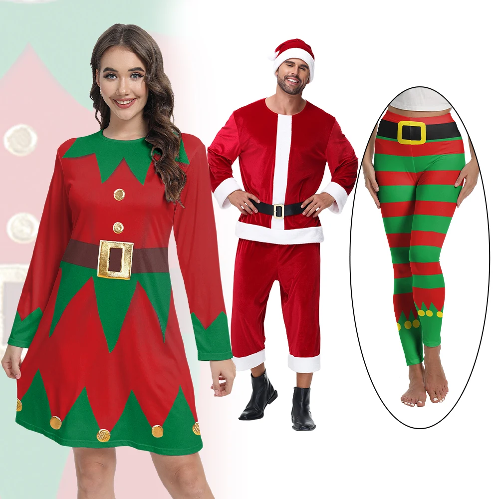 Zawaland Family Christmas Cosplay Costumes Santa Elf Set Xmas Suits Men Covers Women New Year Costumes Fancy Dress Stage Show