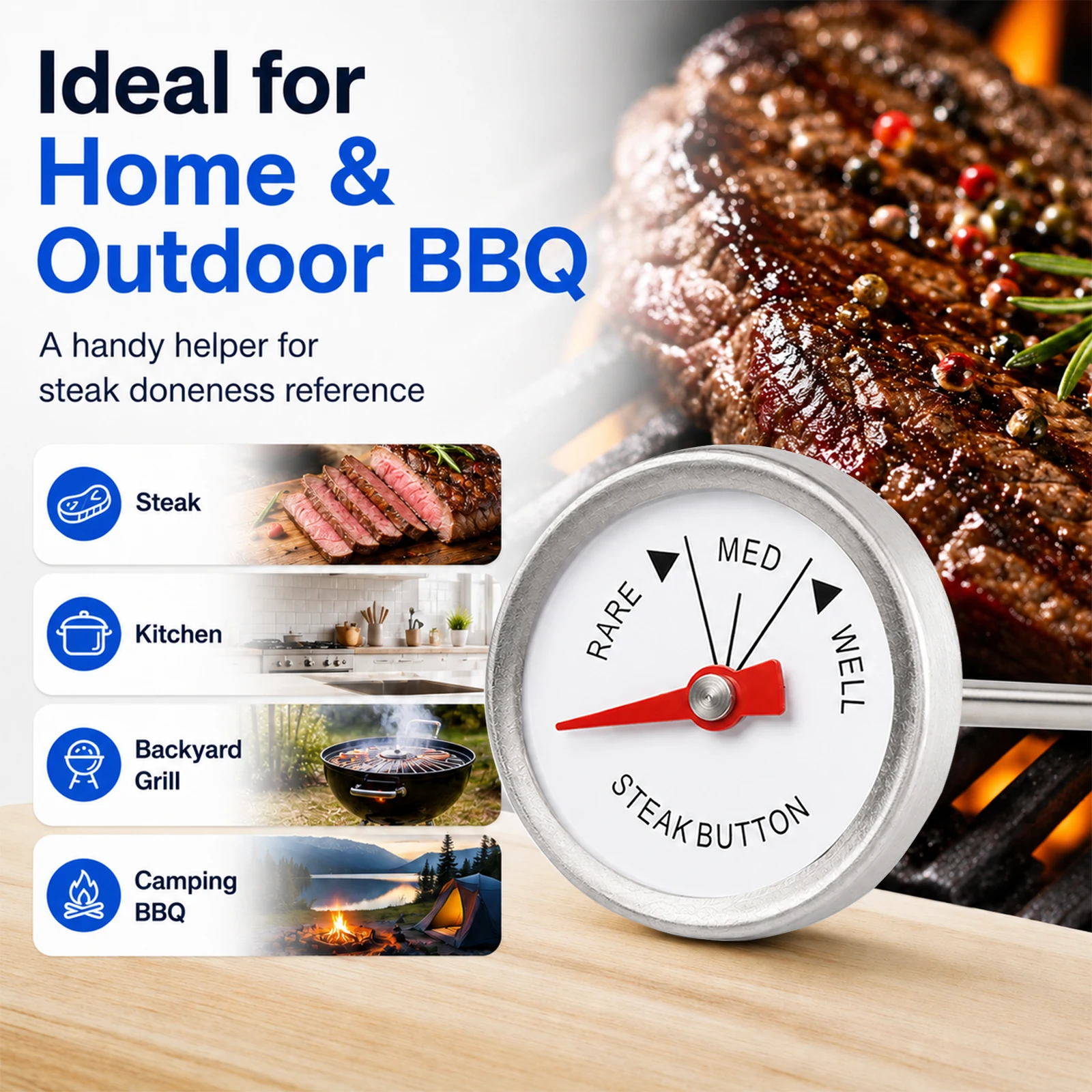 Oven Thermometer Analog - 4 Termómetros Mini para Carne, Medidor
