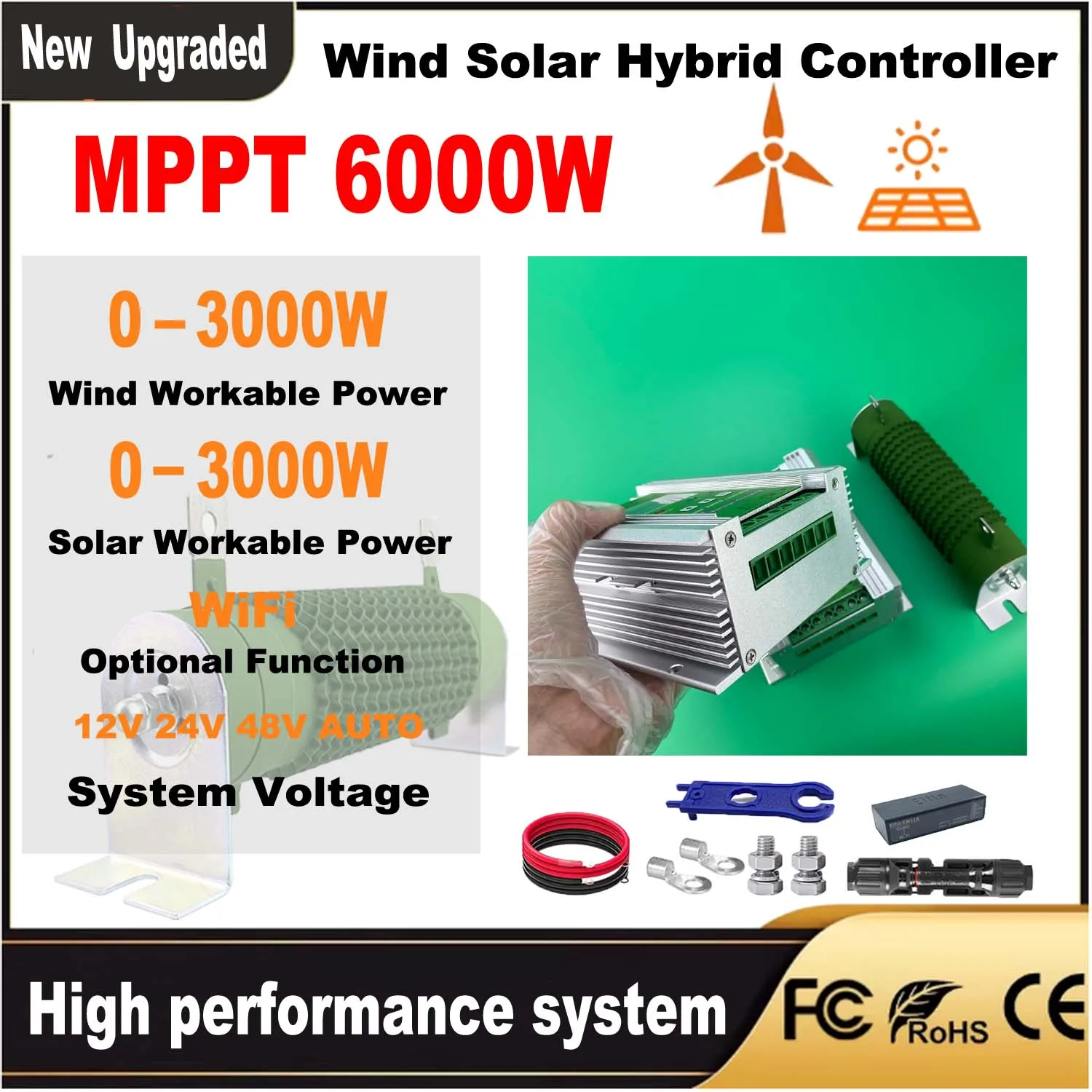 

12V 24V 48V MPPT 1200W 1500W 2000W 3000W 4000W Hybrid Wind Solar Charge Controller With Free Dump load wifi For All Battery