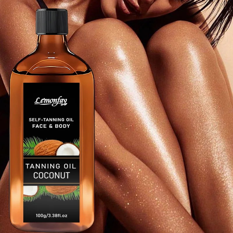 Lemonfay Coconut Self-Tanning Oil for Face & Body, Natural Sunless Tanning Oil for Golden Glow, Hydrating Tanning Serum 100g