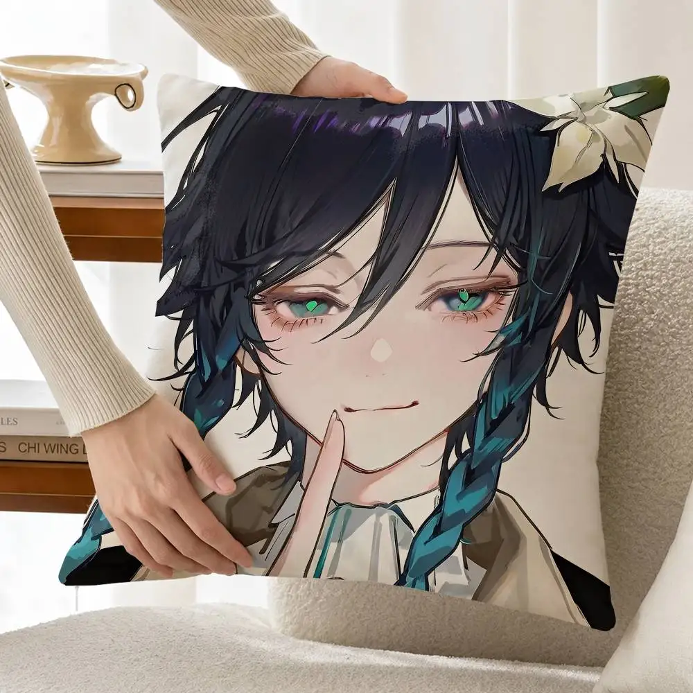 Cute G-Genshin-I V-Venti W-Wendy Custom Double Sided Print Square Pillow Cushion Cover