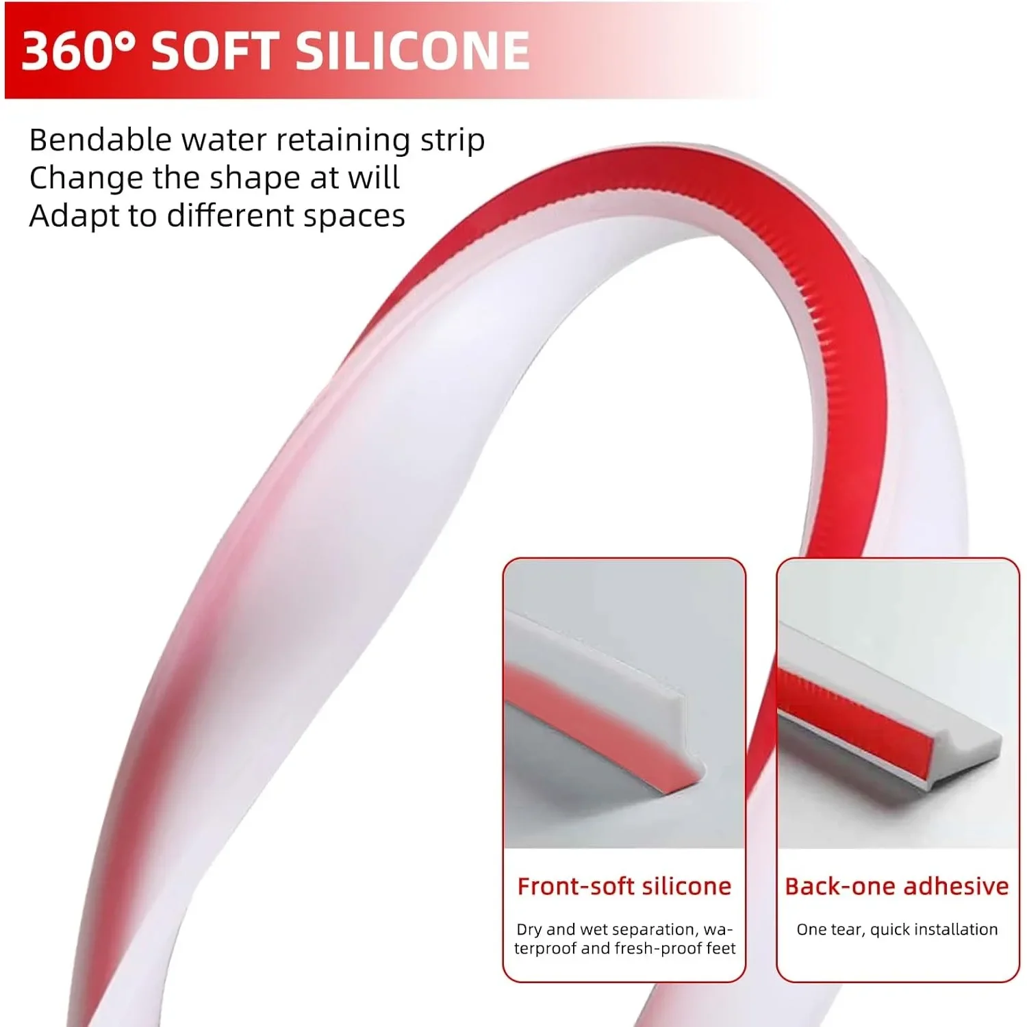 Bathroom Edge Caulk Seal Strip 1M Threshold Water Dam Silicone Barrier Washing Machine Shower Dam Barrier Bathroom Accessories