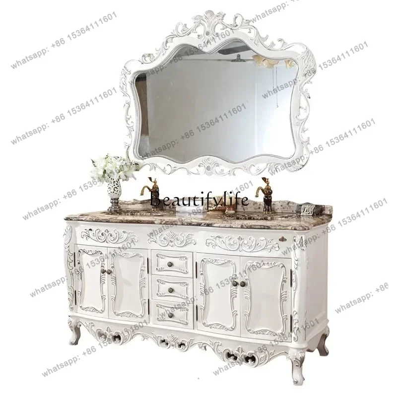 Bathroom Cabinet Double Basin Antique Red Oak Large Apartment Combination Bathroom Cabinet Light Luxury Washbasin