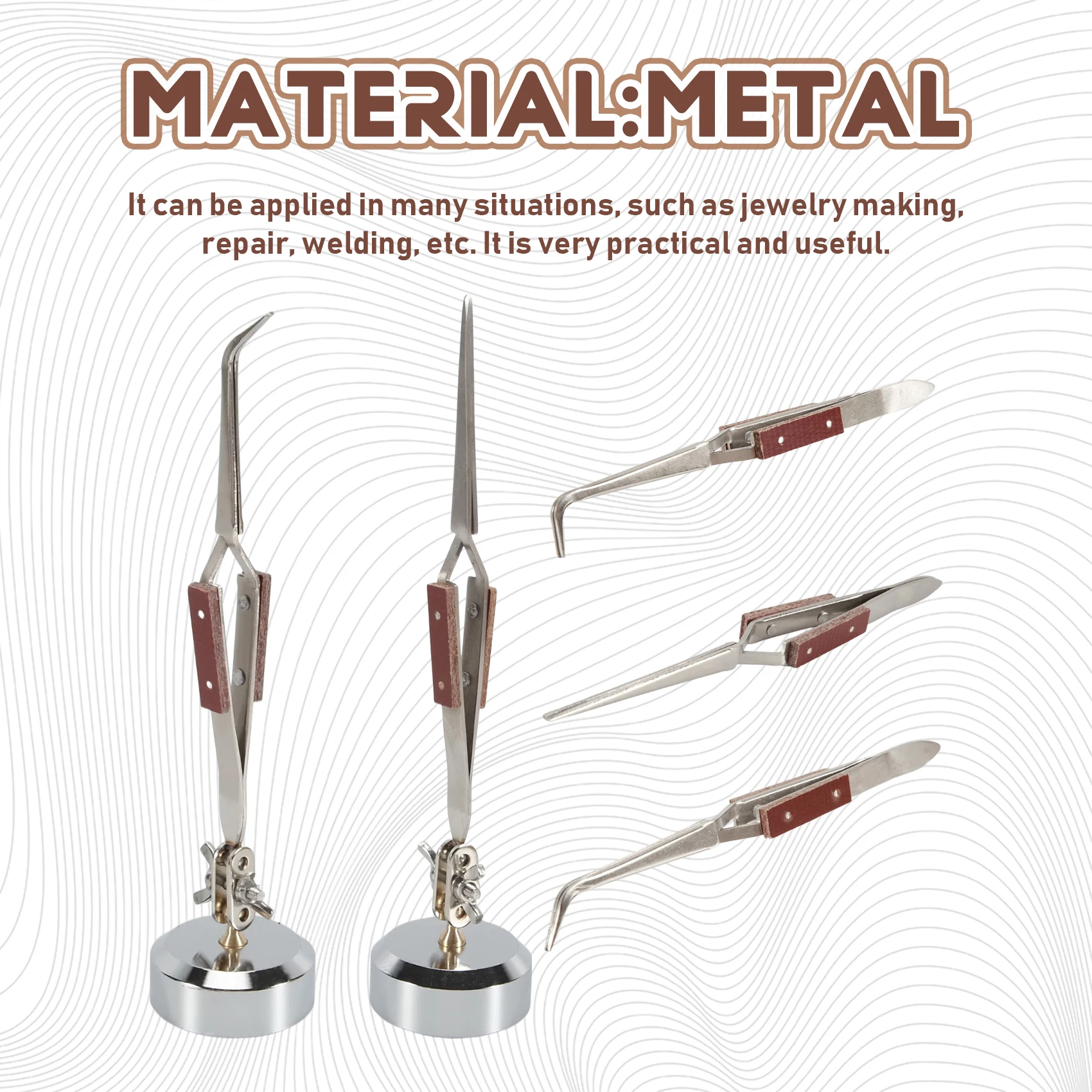 AB46-5 Piece Soldering Tweezers Set + Base 360° Rotation For Jewelry Making, Welding, Repairing