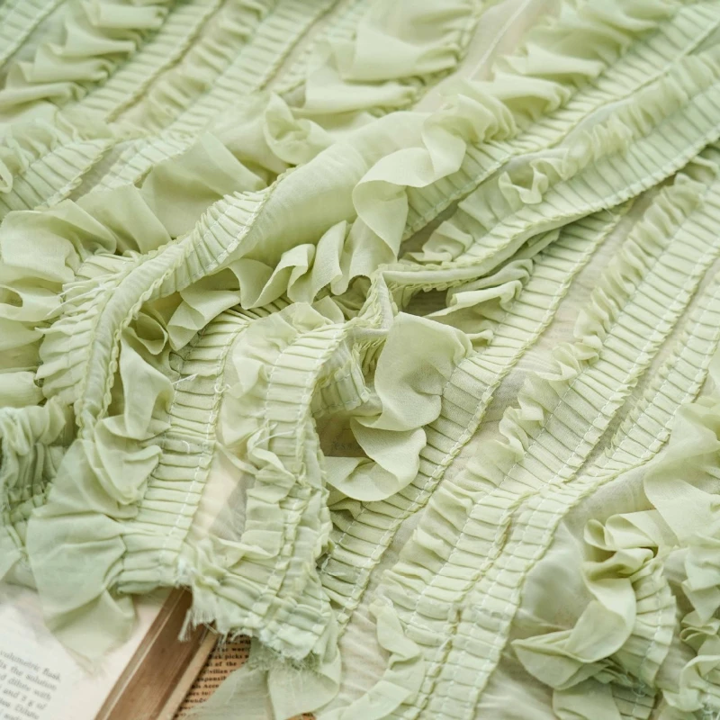 

Striped Ruffle Chiffon Fabric for Women's Dress with Exquisite Embroidery and Pleated Fairy Long Dress Material Lolita Style