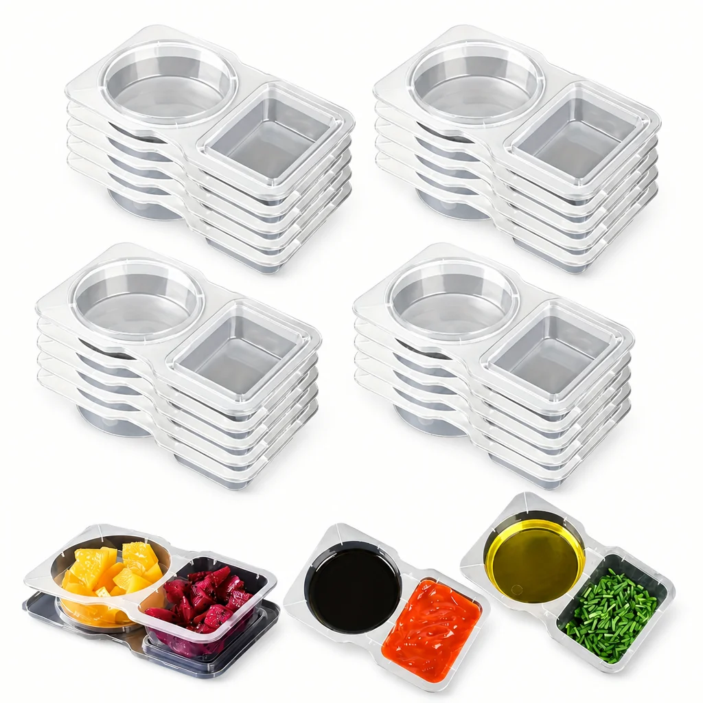 Sauce Dipping Cup - 50개입 일회용 2칸 분리형 소스 컵,