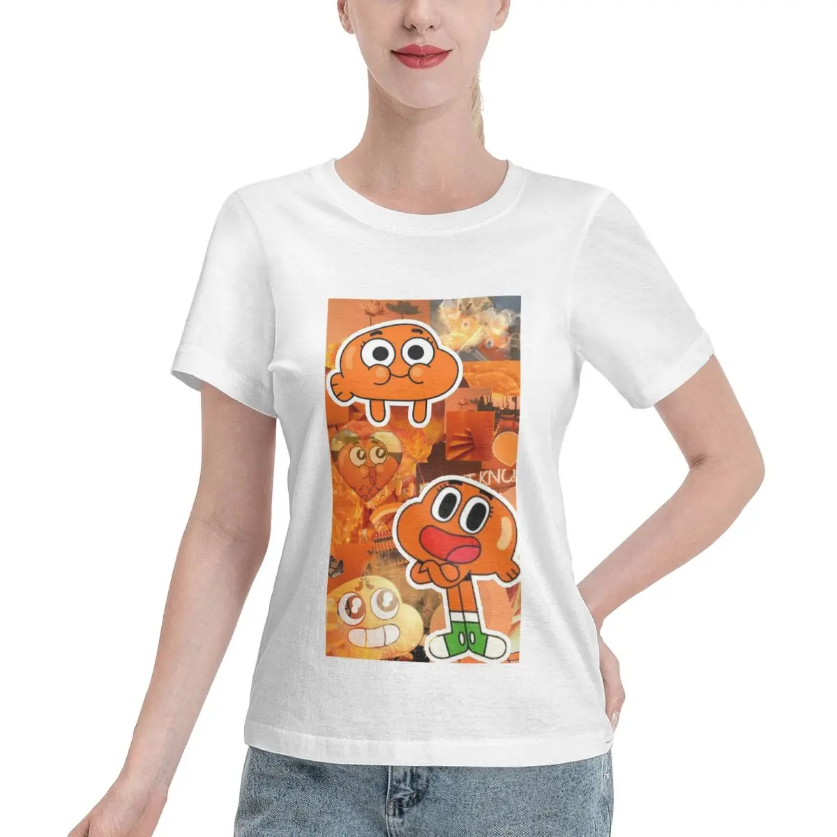 Darwin Watterson The Amazing World Of Gumball Anime  T-Shirt Women Short Sleeve T Shirts Round Neck Clothes Cotton Summer