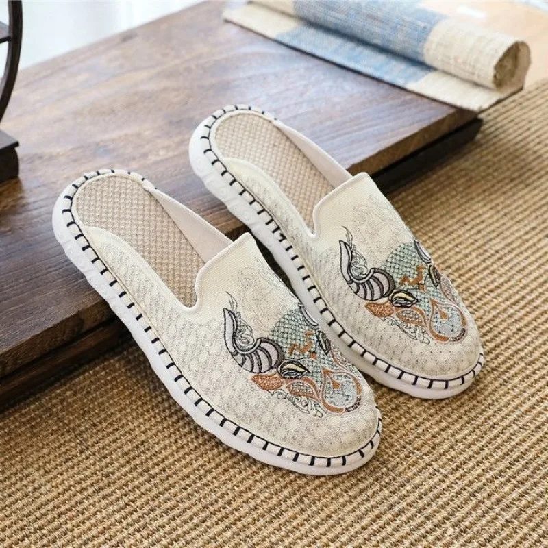 Mules Slippers for Men Shoes Outdoor Half Living Room Sandals Man Flat Canvas Designer Luxury Cheap Liquidation Low Price Pvc