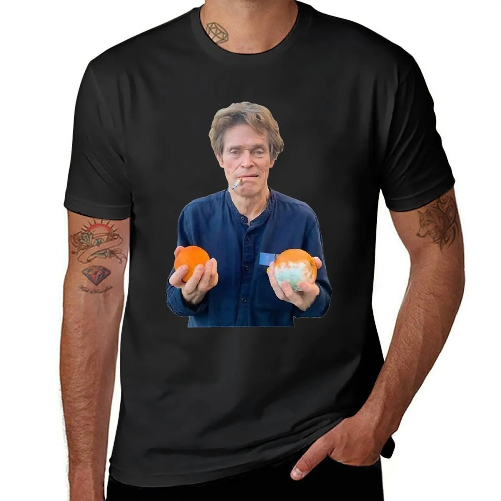 

willem dafoe holding 2 moldy oranges T-Shirt oversized plus size tops funny t shirts for men