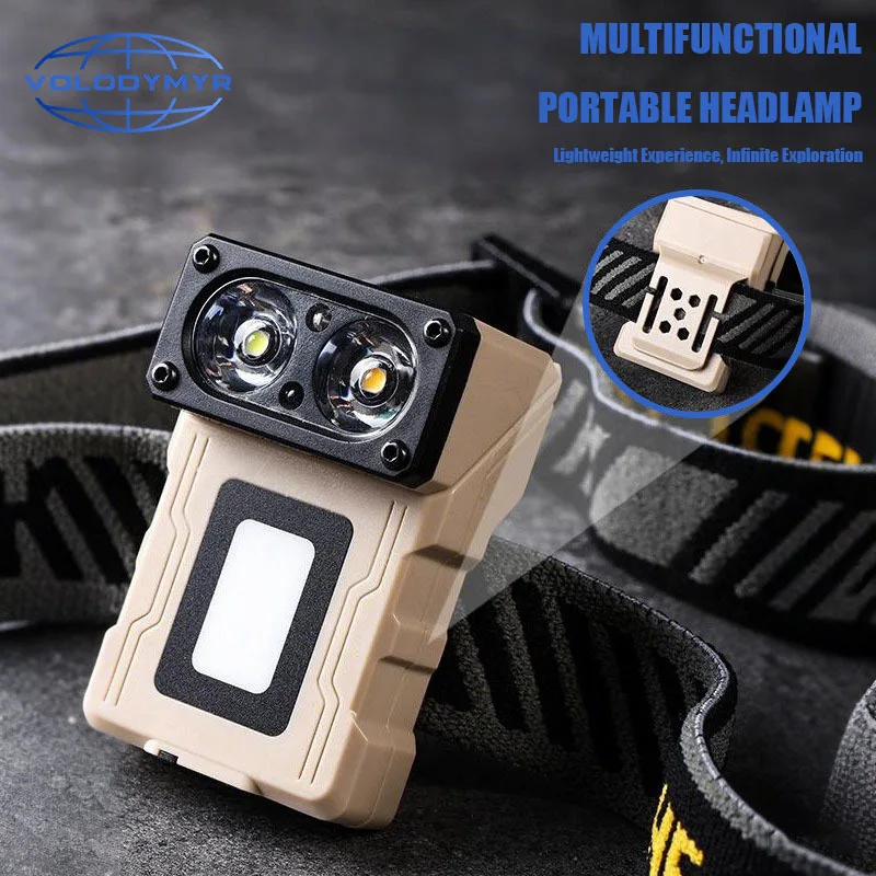 Volodymyr Mini LED+COB Headlamp Dual Lights Source Flashlight 180 ° Rotation Headlight Sensing Cap Clip Light Work Torch