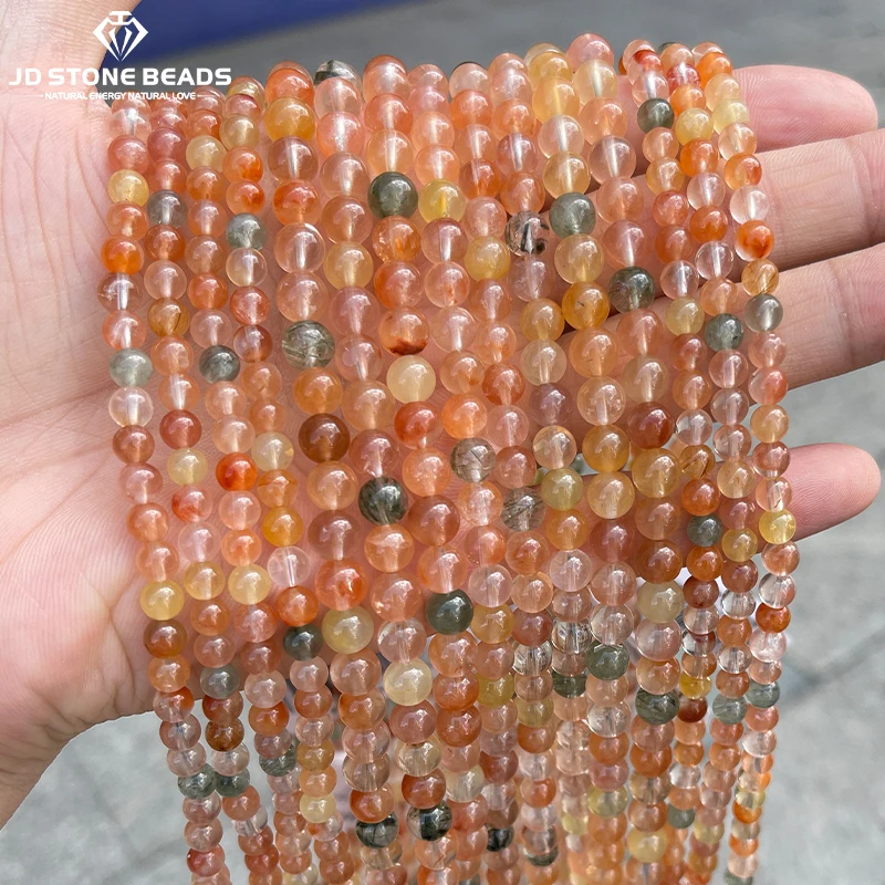 7A Natural Multicolor Rutilated Quartz Bead Round Loose Spacer 4 5 6mm Pick Size For Jewelry Making DIY Necklace Bracelet
