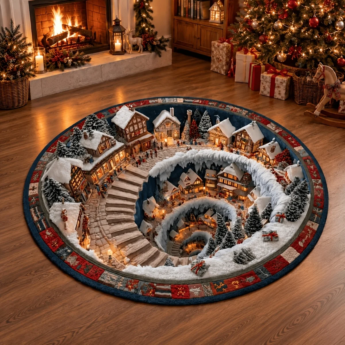 Orange Tabby Cat and Kittens 3D Visual Effect Circular Carpet, Realistic Pet Portrait Print Non Slip Washable Floor Animal Art