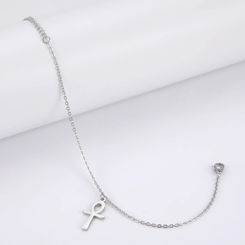 Lucktune Egypt Ankh Cross Anklets Key of Life Anklet Bracelet Stainless Steel Sandals Foot Chain Beach Jewelry for Women Gift
