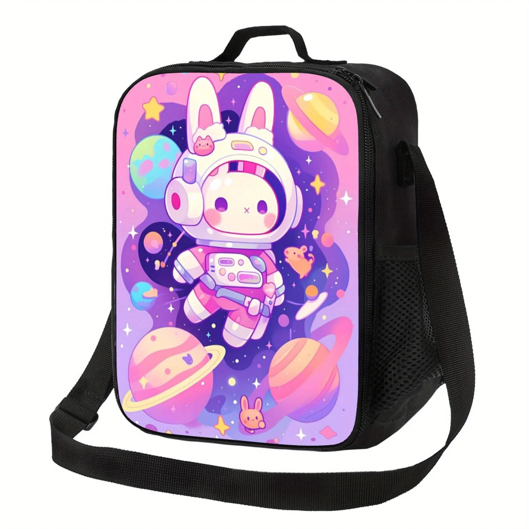 

1pc Pink Cute Astronaut Pattern, Portable Reusable Cooler Bag, Insulated Lunch Bag, Essential for Camping Picnic Beach,