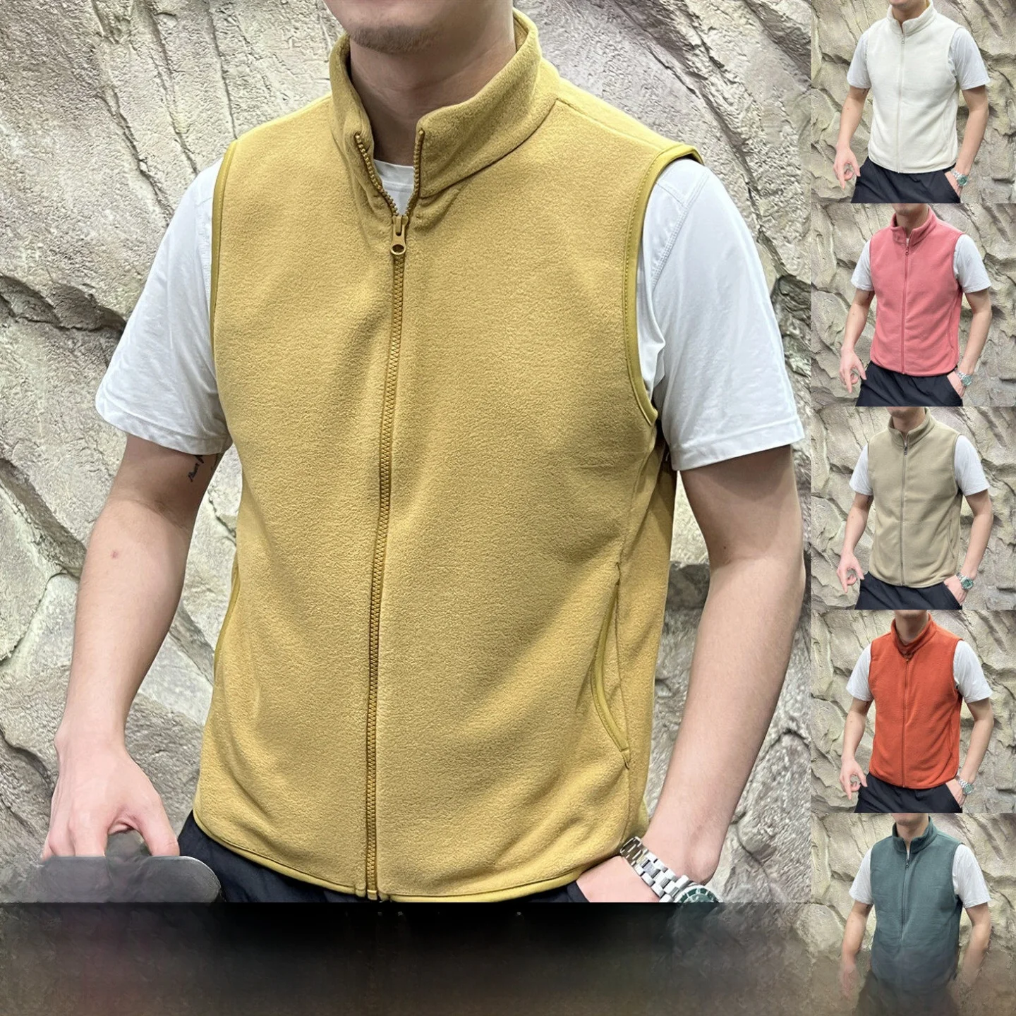 

Dopne Color Series! Colors ! Double-Sided Ultra-Fine Fce! Autumn Winter ex Stand Collar Warm Vest