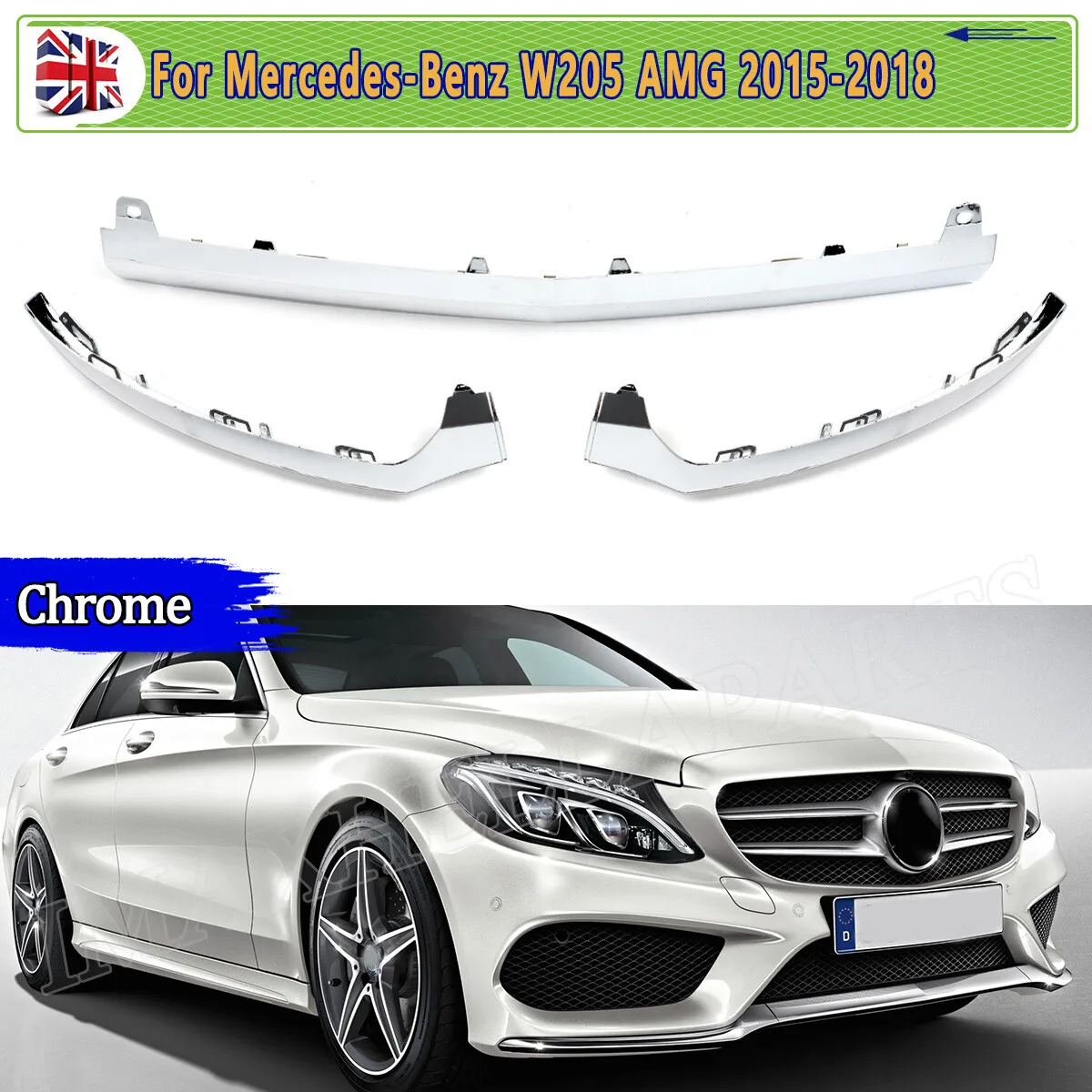 

Chrome Front Bumper Lower Splitter For Mercedes C Class W205 c180 c200 c300 c400 2014 2015 2016 2017 2018 for AMG bumper decor