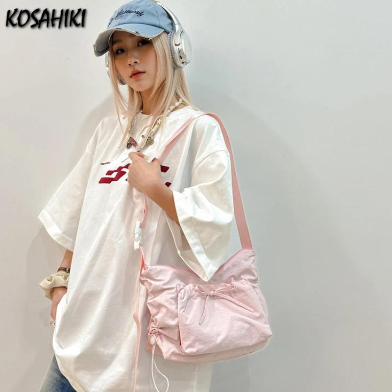 

Women 2025 New Pleated Drawstring Solid Crossbody Bag All Match Casual Vintage Handbags Sweet Y2k Aesthetic Chic Shoulder Bags