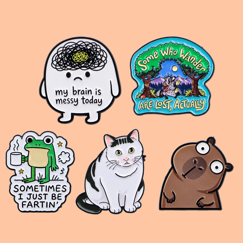 Novelty Humorous Slogan Animal Enamel Brooch Cute Cat Frog Lapel Pin Birthday Holiday Gift For Friends Animal Lovers