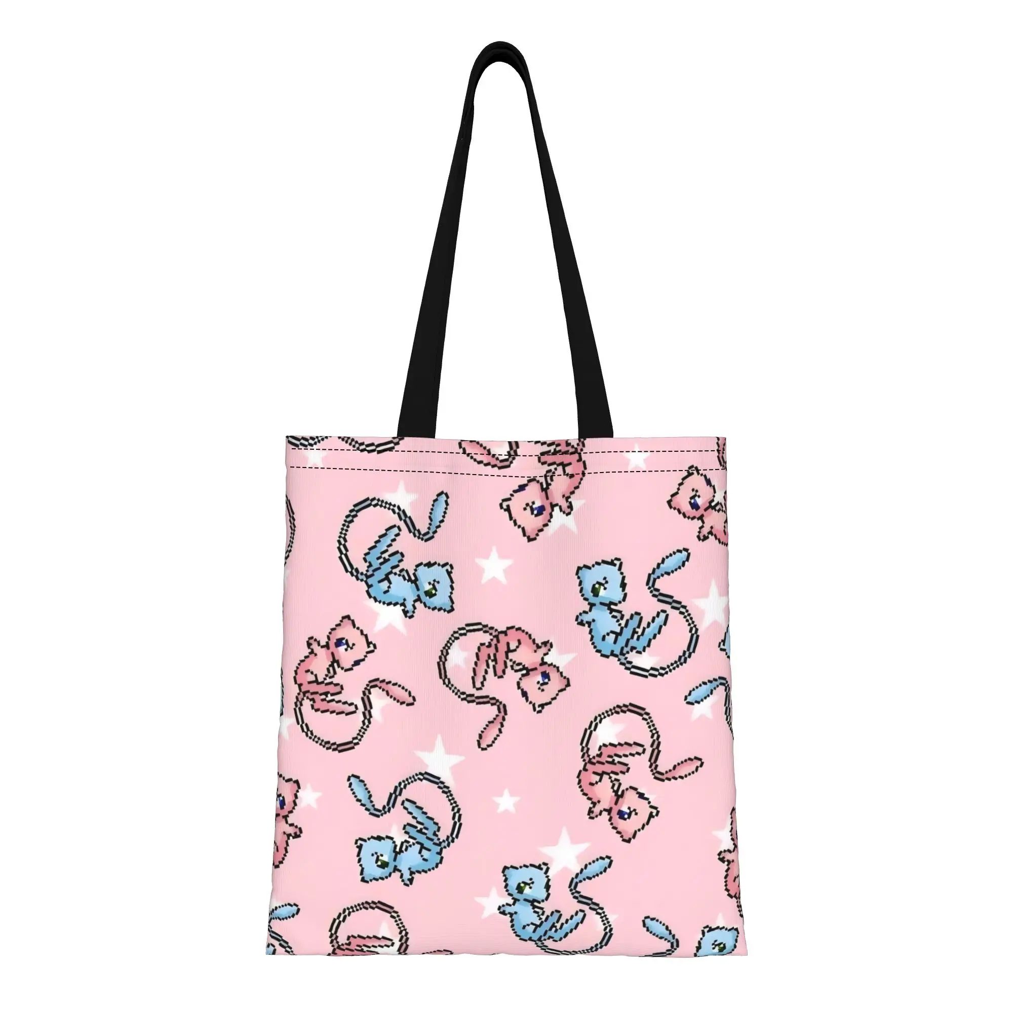 

Pink Pixel Mew Pokemon Canvas Tote Bag Perfect for Travel Women's Top-Handle Bags