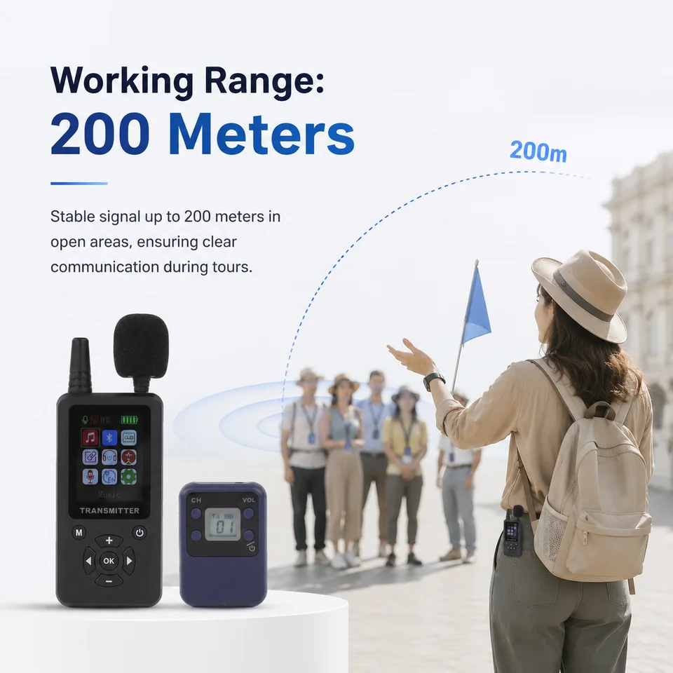 Sistema de guía de audio inalámbrico UHF con pantalla grande, portátil para agencias de viajes e iglesias 2