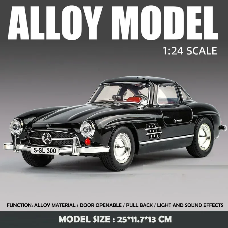 Simulation 1/24 Scale Benz 300SL Vintage Car Model With Sound Light Collection Miniature Voiture Diecast Toy Vehicles Boy Toy