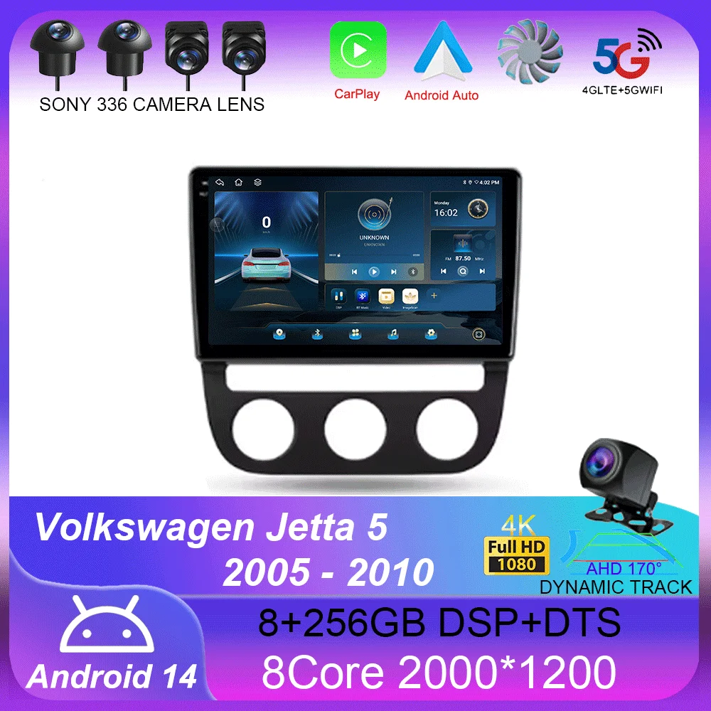 

For Volkswagen Jetta 5 2005 - 2010 Carplay Auto 4G+WIFI GPS Car Radio Navigation Multimedia Video Player Stereo BT Android 14