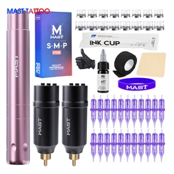 Mast Tattoo Tour AIR Coreless Motor Machine 2.3mm Stroke with 2pcs Mini Battery Permanent Makeup Cartridge Wireless Ink Set