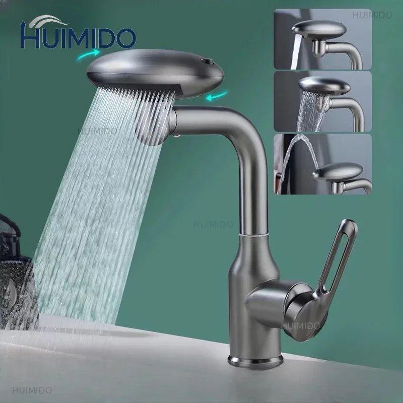 Household  Gray Hot and Cold Water Tap Dual-purpose Multi-function Four Gears Rotatable Bathroom Water Tap Four Outlet Modes