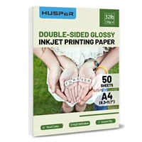 HUSPER 50 hojas A4 papel de impresión fotográfica brillante de doble cara 120Gsm papel de copia de alta calidad 8,3x11,7 pulgadas