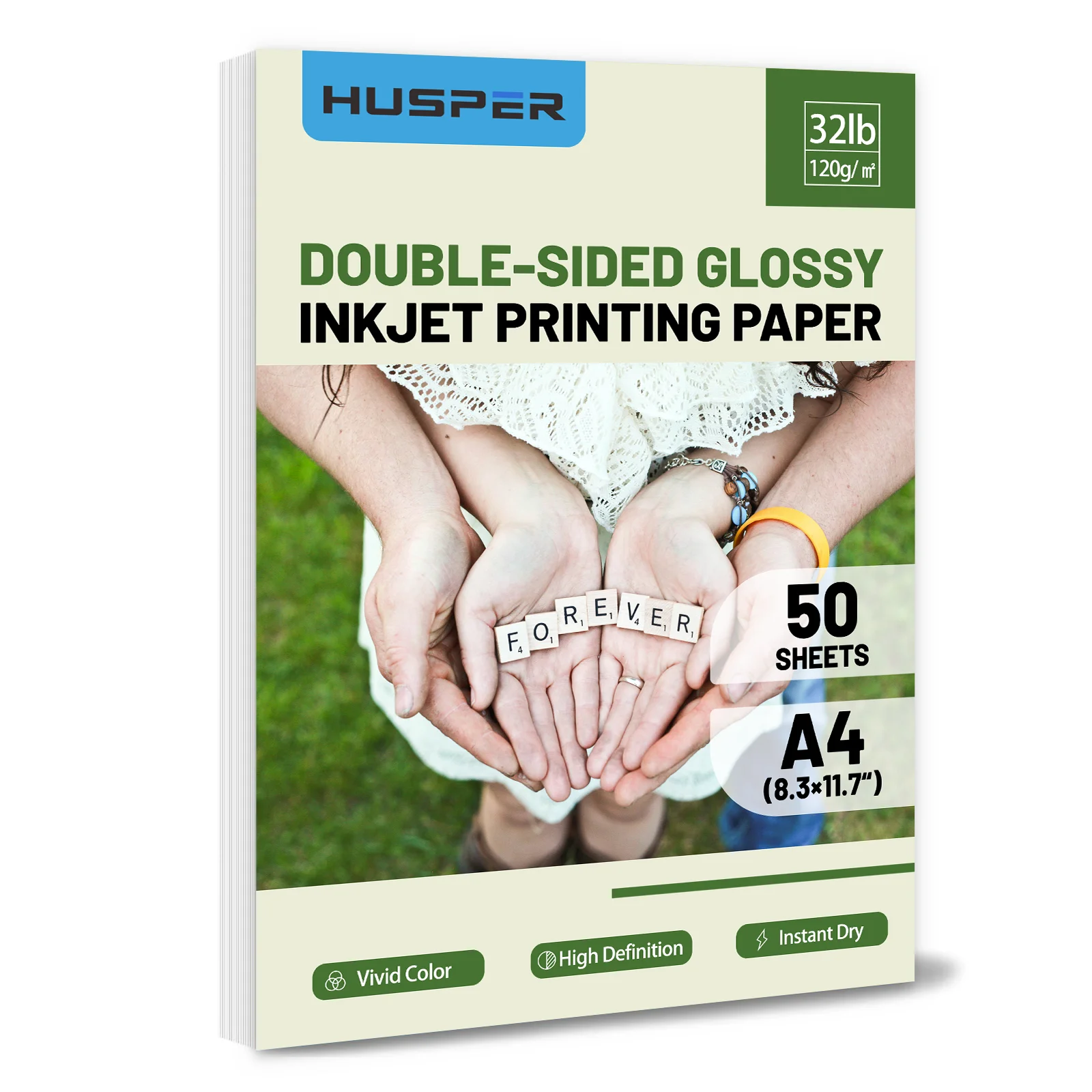 HUSPER 50 Sheets A4 Double-Sided Glossy Photo Printing Paper 120Gsm High-Quality Copy Paper 8.3x11.7 Inches