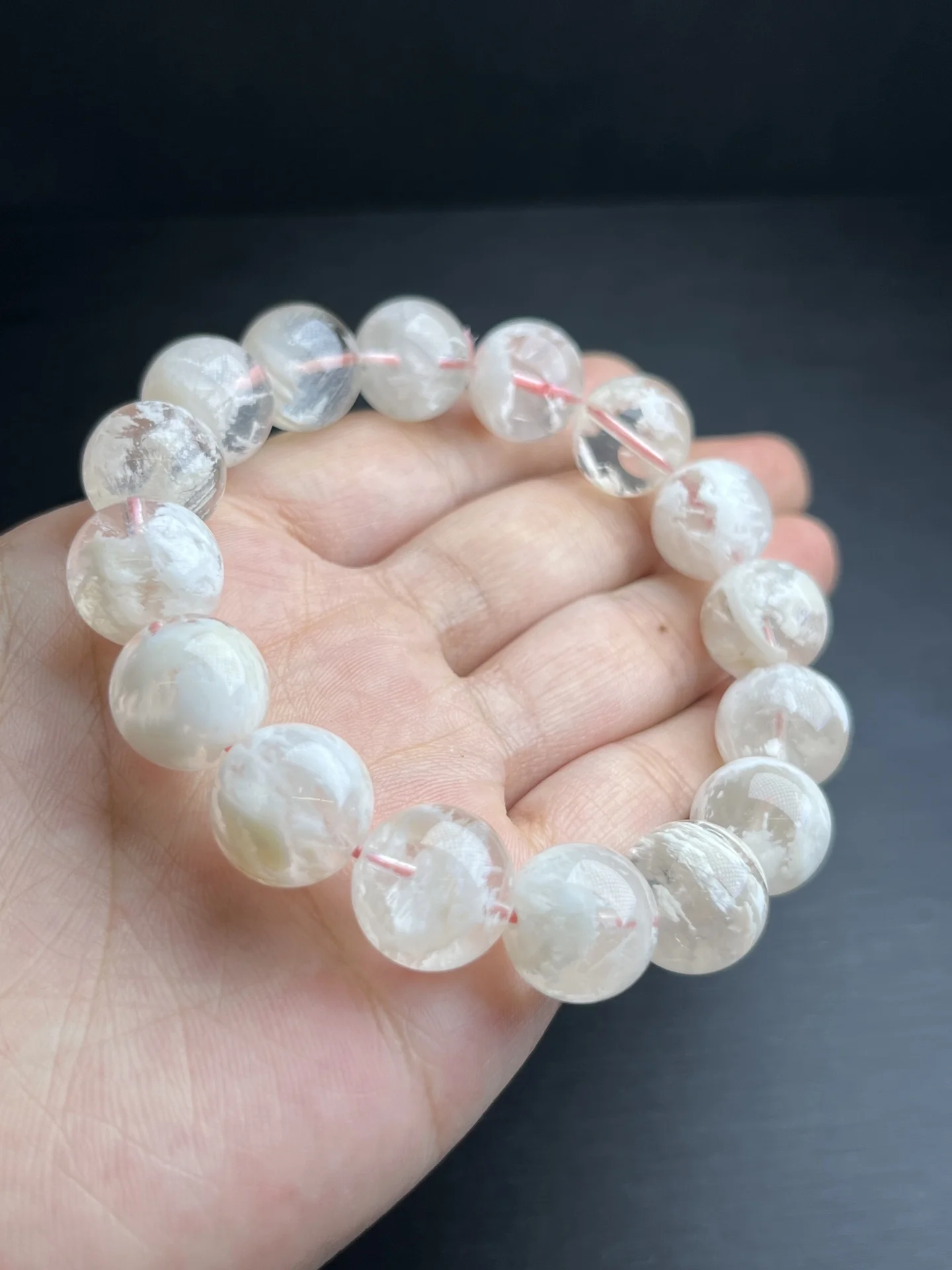 

14MM Natural Snowflake Garden Quartz Bracelet Crystal Stone Beads Strand Bracelet Holiday Christmas Present 1PCS