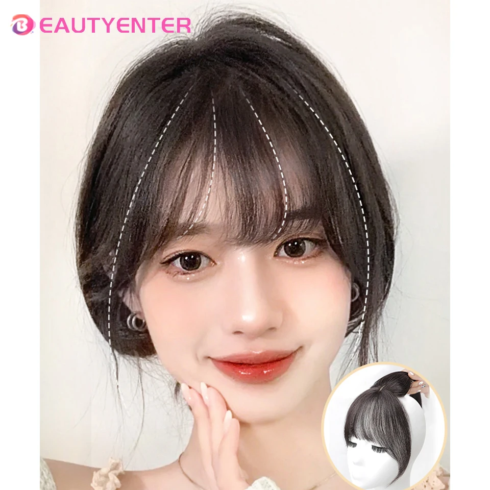 BeautyEnter-Extension de cheveux frange synthétique, fausse frange, pince à cheveux, perruques haute température, air français