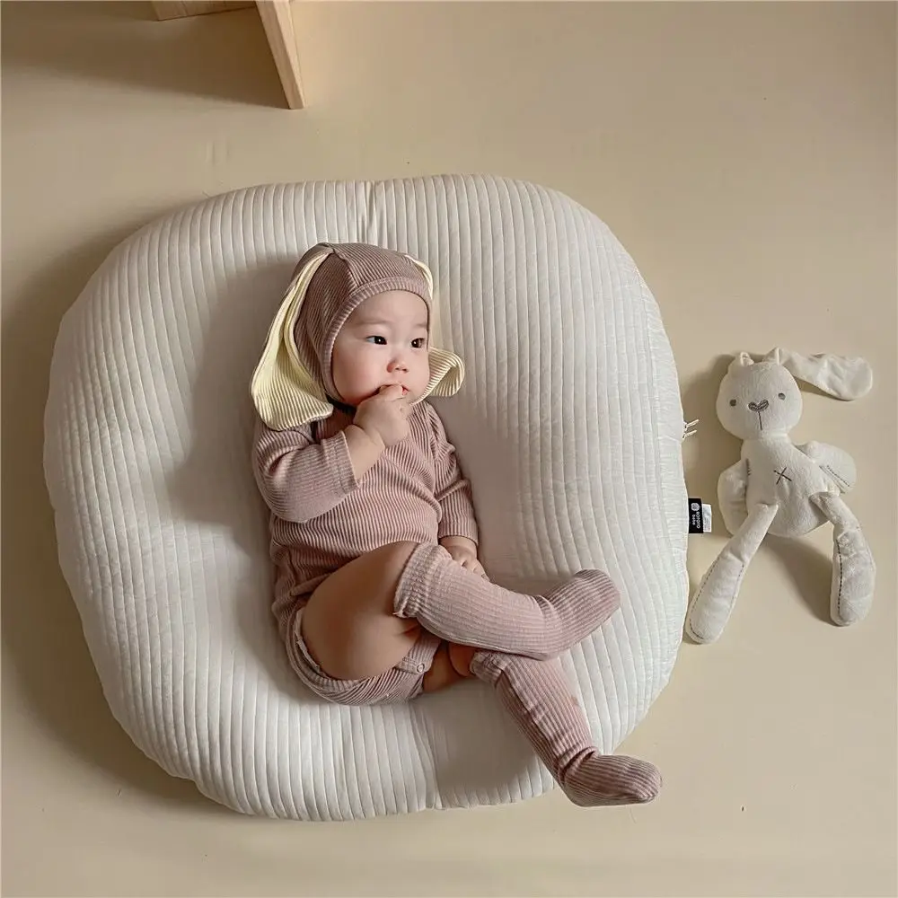 Cotton Solid Rabbit Romper Sets Ribbed Texture Solid Color Baby Bodysuit Ear Hat 3 Pieces Set Bunny Costume Infant Girls