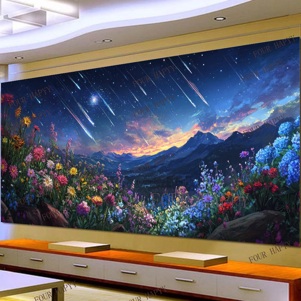 

5D DIY Large Diamond Painting Cross Night Sky Shooting Stars Flowers Landscape Wall Art, Full Round Drill, Embroidery Home Decor