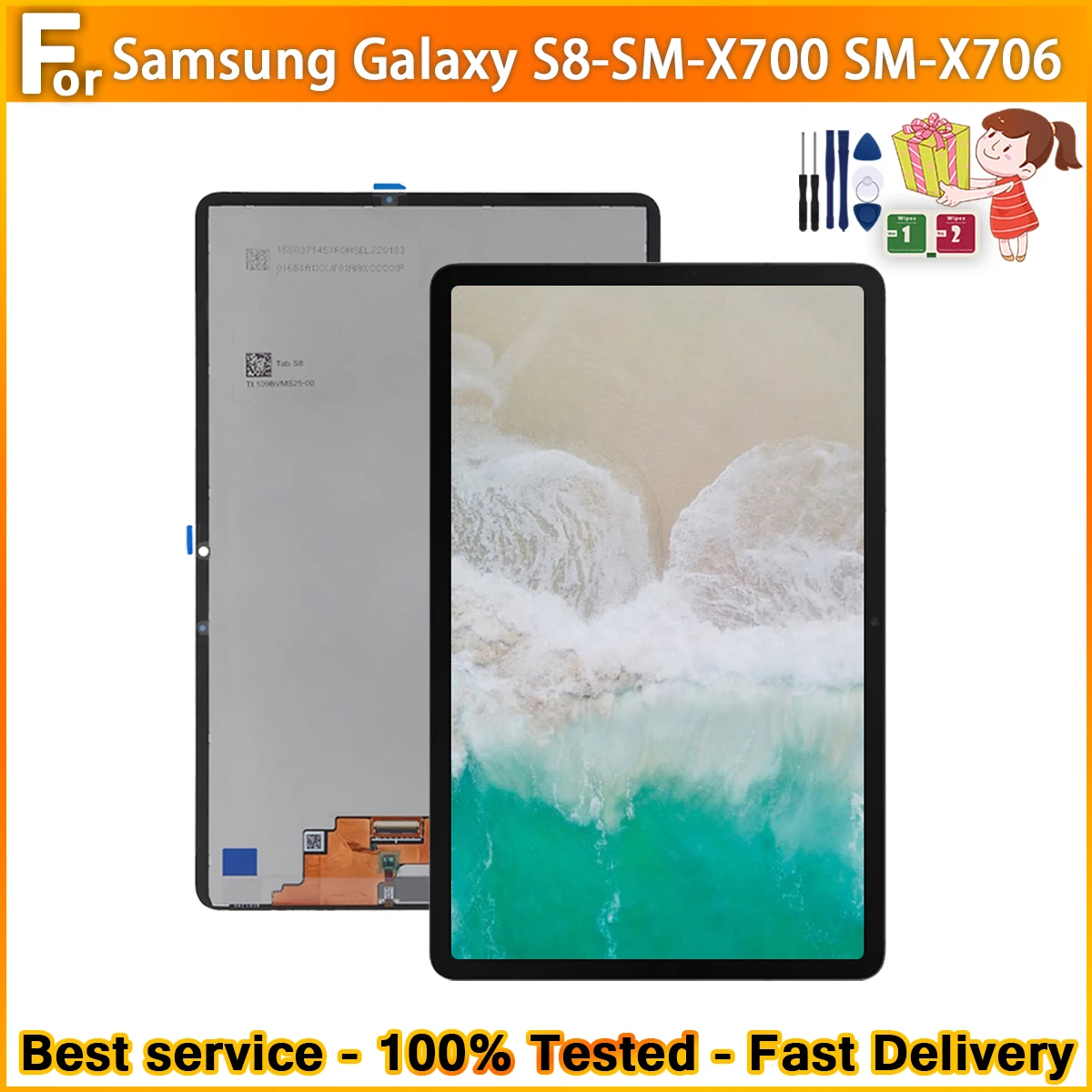 11'' Tested  For Samsung GalaxyTab S8 SM-X700 SM-X706 X706B X706N X706U LCD display touch screen Replacement For X700 X706 LCD