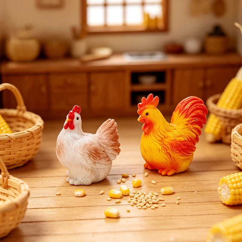 7PCS High-End Miniature Simulated Rooster Doll Cute DIY Desktop Decoration Micro Landscape Small Ornaments for Home Garden Decor