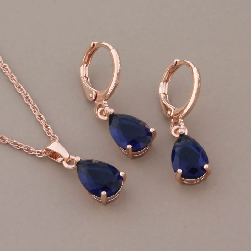 Luxury Drop Earrings And Pendant Sets 585 Rose Gold Color Natural Zircon Trendy Women Wedding Jewelry Set