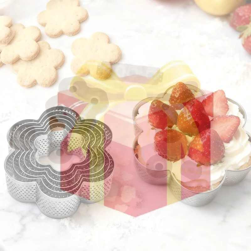 Flower-Shaped Tart Mold With Hole Tart Ring Stainless Steel Tart Bottom Tower Fruit Pie Custard Pie Cake Ring Mousse Baking Mold