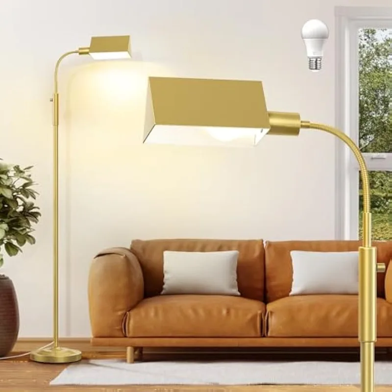 Dimmable Floor Lamp, Modern Reading Floor Lamp with Adjustable Metal Gooseneck, Standing Lamp for Living Room Bedroom