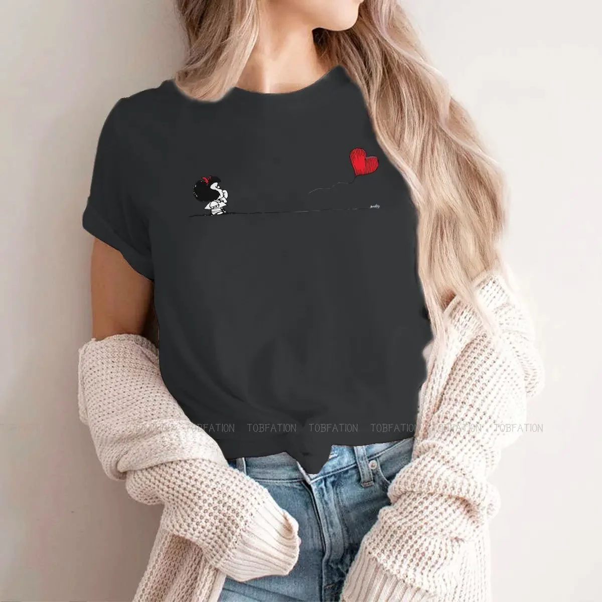Balloon Heart Banksy Women's TShirt Mafalda Comic Quino Crewneck Girls Tops Lady T Shirt Funny Cute Women's Clothing