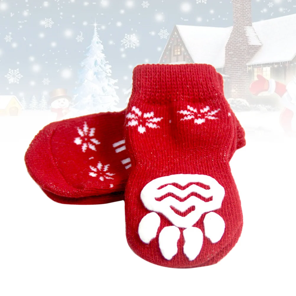 8Pcs Pet Christmas Socks Winter Warm Soft Woolen Texture Breathable Elk Design Socks for Small Pets Gift Party