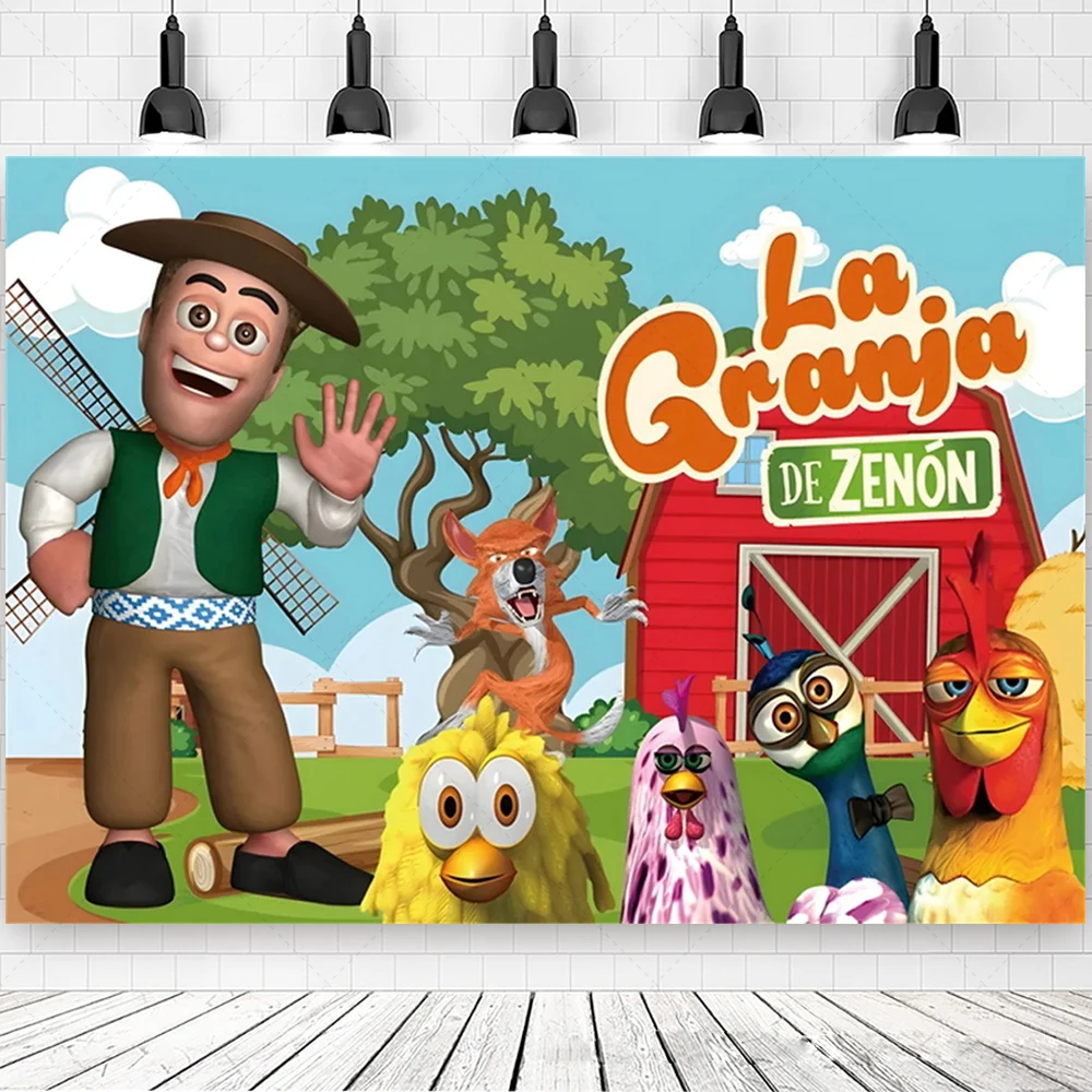 La Granja De Zenon Farm Theme Barn Tractor Green Animals Backdrop Custom Name Photo Booth 1st Birthday Baby Shower Party Decor