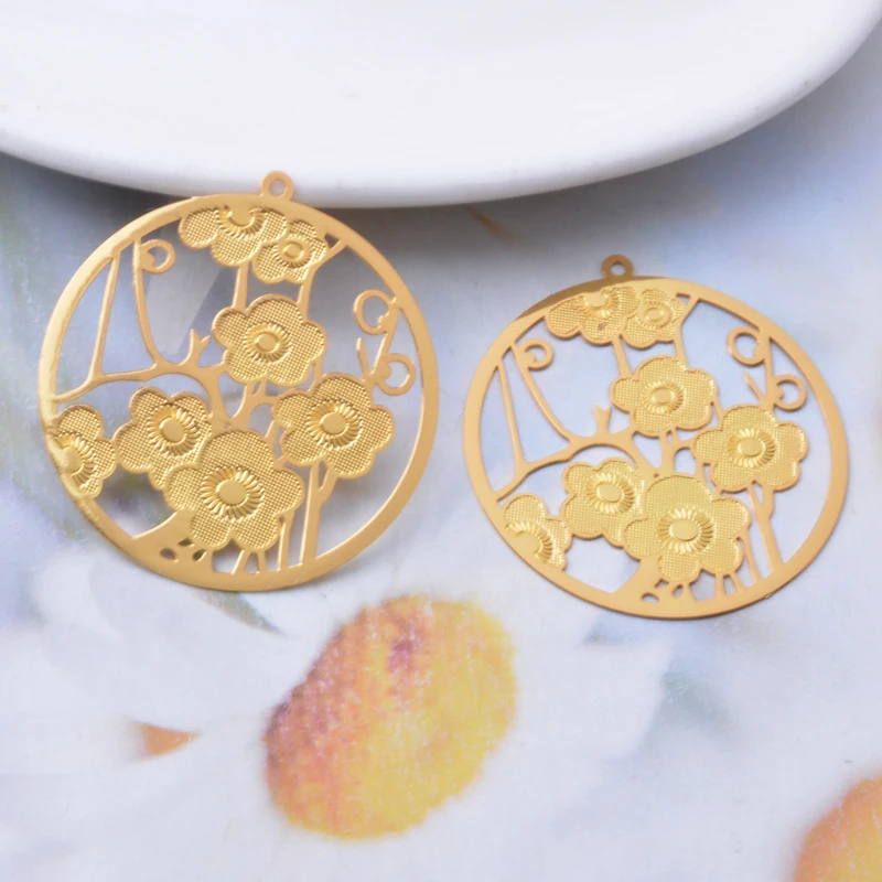 30 Stück AB4724 Messing Goldfarben Blumenanhänger Rhodiumbeschichtet Pflaumenblüten-Anhänger DIY Schmuckherstellung – Detail 8
