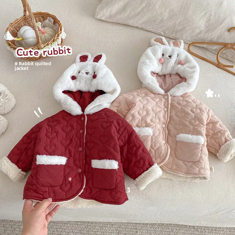 

Корейская версия куртки Love для девочек, новинка 2025 года, зимняя детская супер милая хлопковая толстая куртка с капюшоном для детской зимней одежды