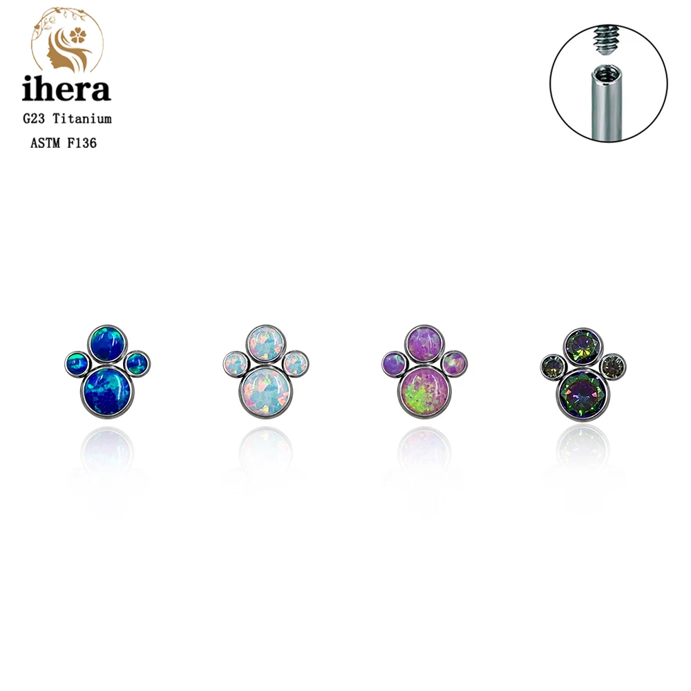 G23 Titanium Stud Earrings 16G ASTM F136 Inlaid Multicolor Opal Labret Lip Studs Ear Tragus Cartilage Piercing Body Jewelry