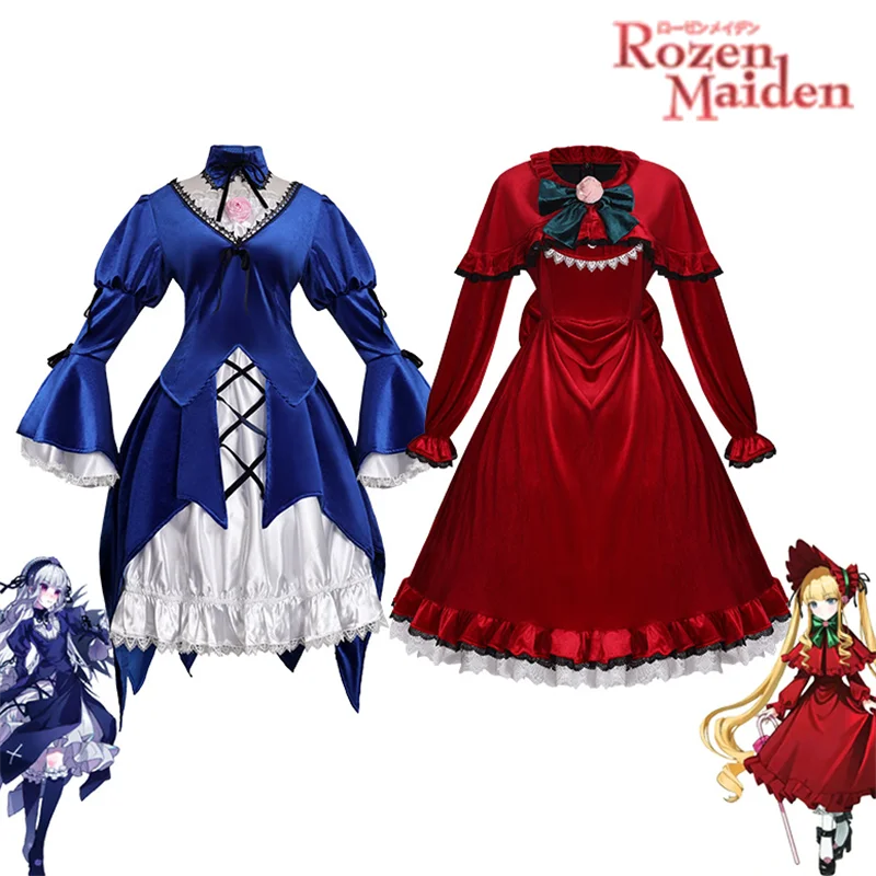 Rozen Maiden Mercury Lampe Pure Ruby Adult Cosplay Costume Dress Skirt Socks Shawl Wrist Hair Accessories Halloween Party Outfit