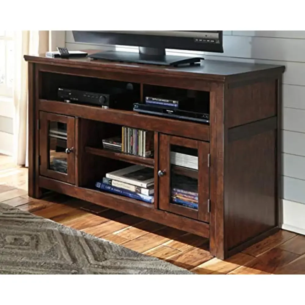 Traditional TV Stand Adjustable Shelf 2 Cabinets Wood Brown 48