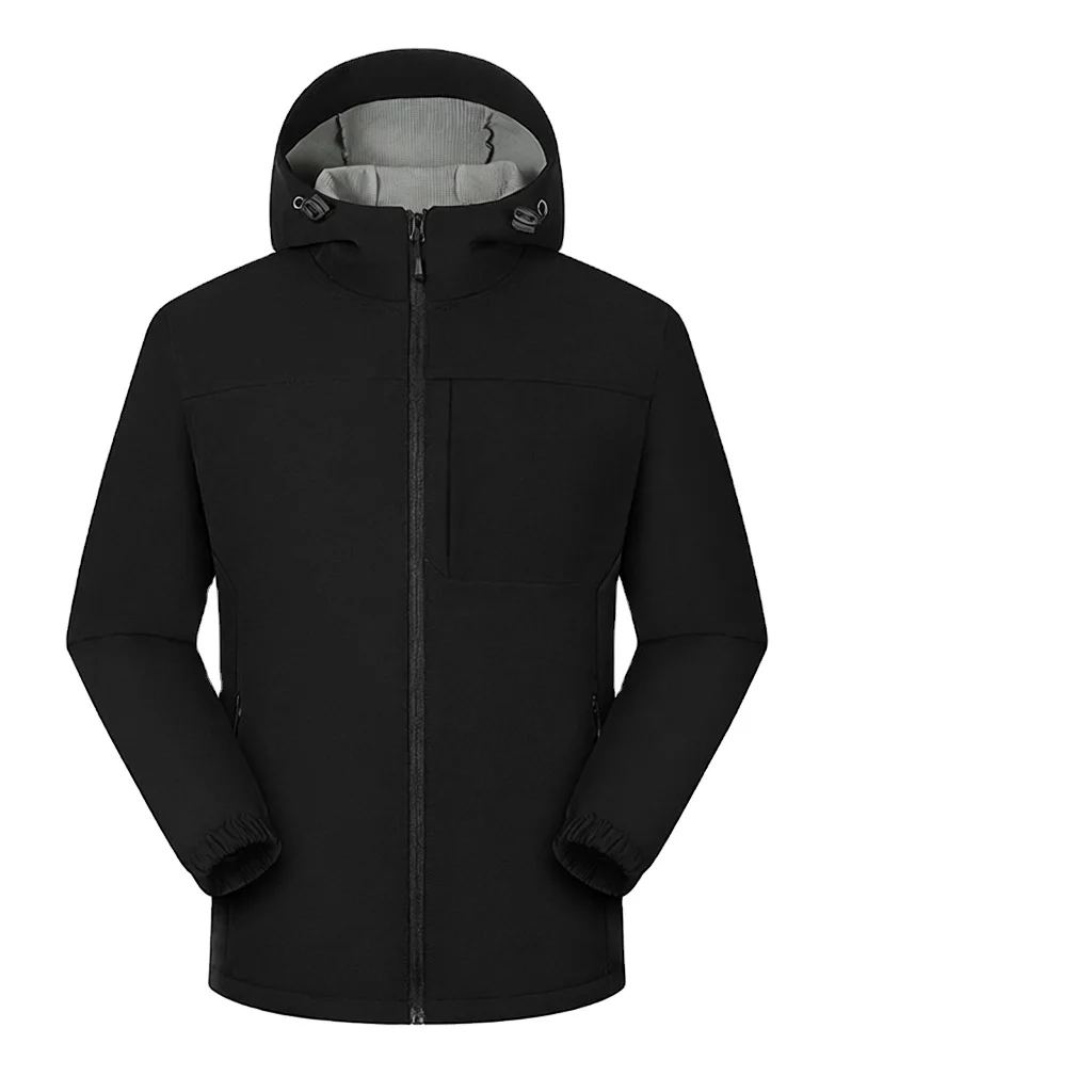 Unisex Autumn Winter Spring Zipper Soft Shell Waterproof Windproof Breathable Fleece Lined Hooded Outdoor Jacket